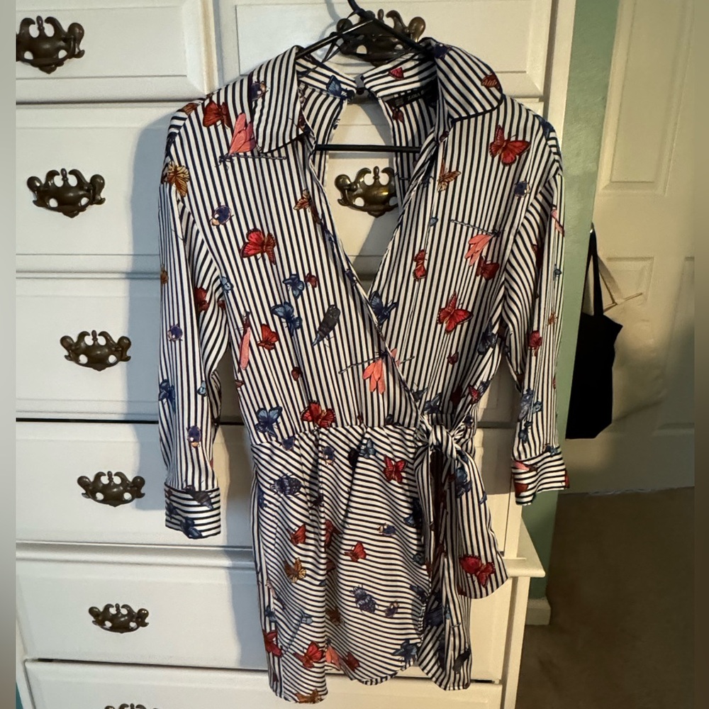 Zara striped romper with fun butterfly pattern